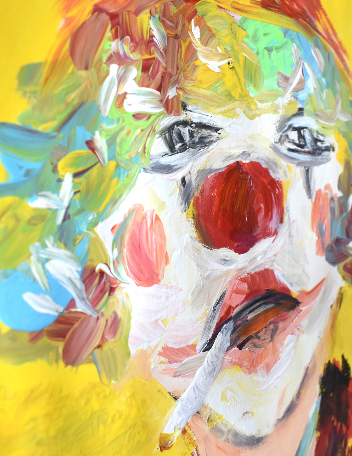 11x14in acrylic/paper ~ self portrait clown