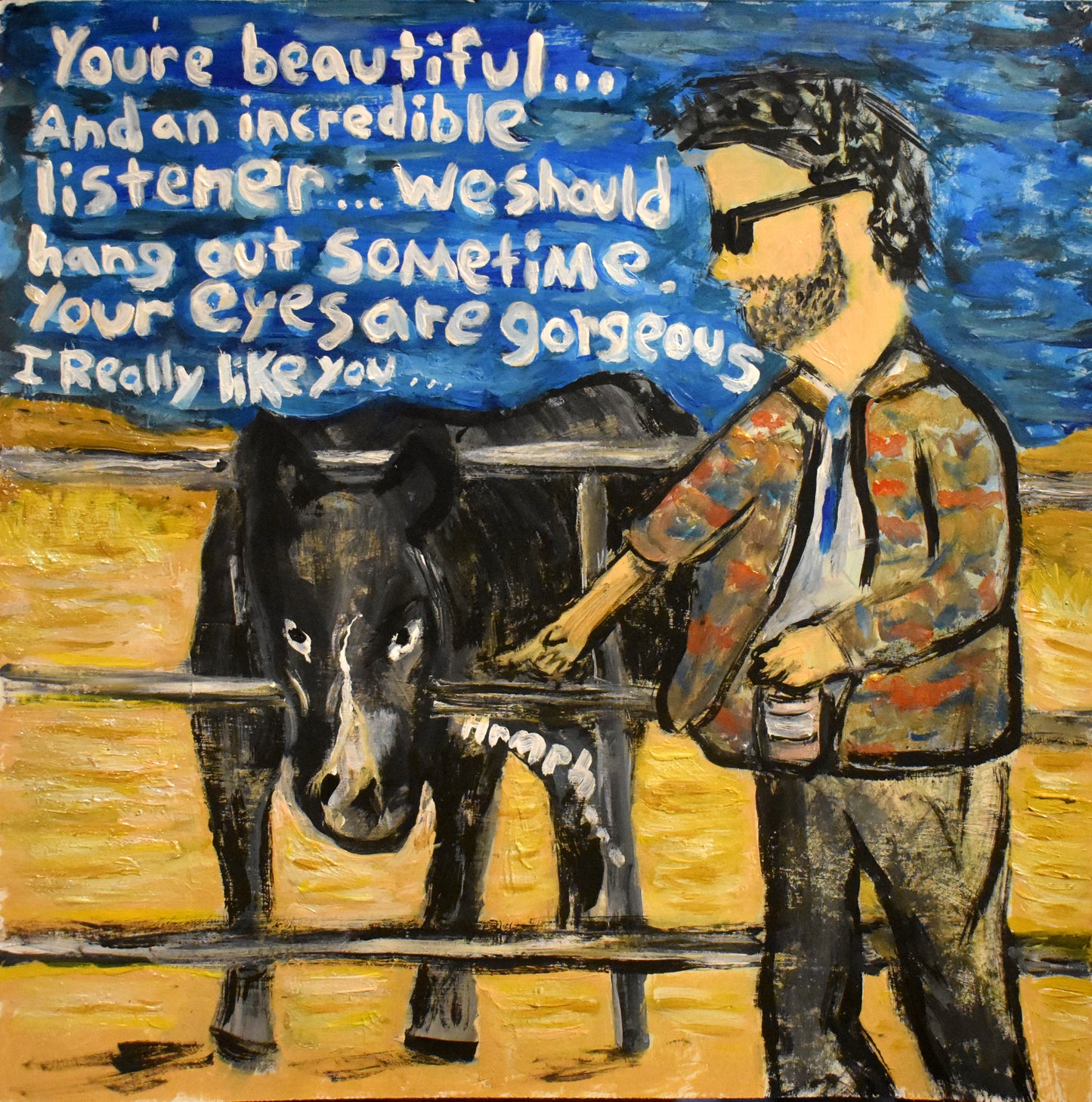 12in x 12in. acrylic/cardboard/framed ~ "Horse and Beer"