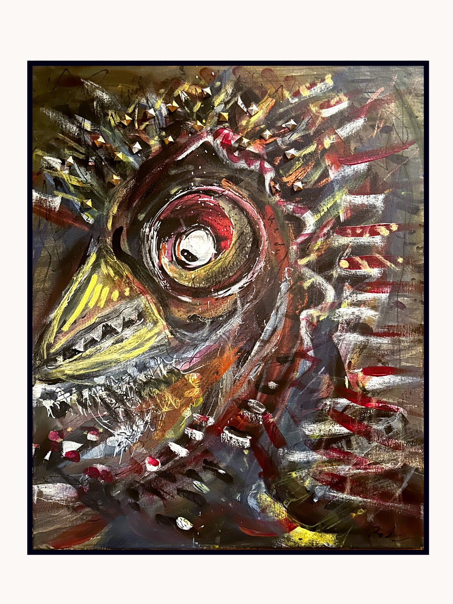 19.5x15.5 acrylic/studs/canvas ~ "bird boy"