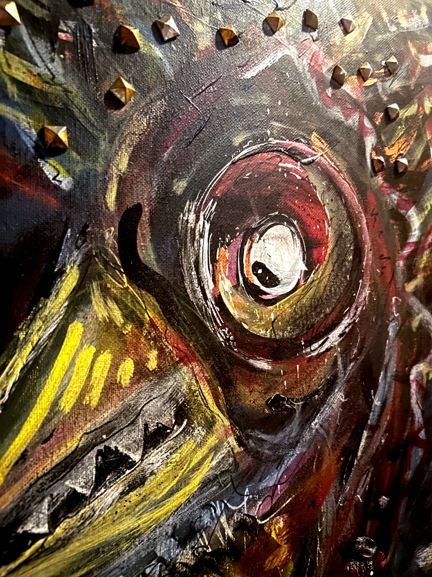 19.5x15.5 acrylic/studs/canvas ~ "bird boy"